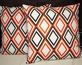 FREE U.S. SHIPPING Set of Two 26x26 inch Designer Pillow Covers - Sweet Potato Orange, Dark Chocolate Brown, Ivory/Natural.
