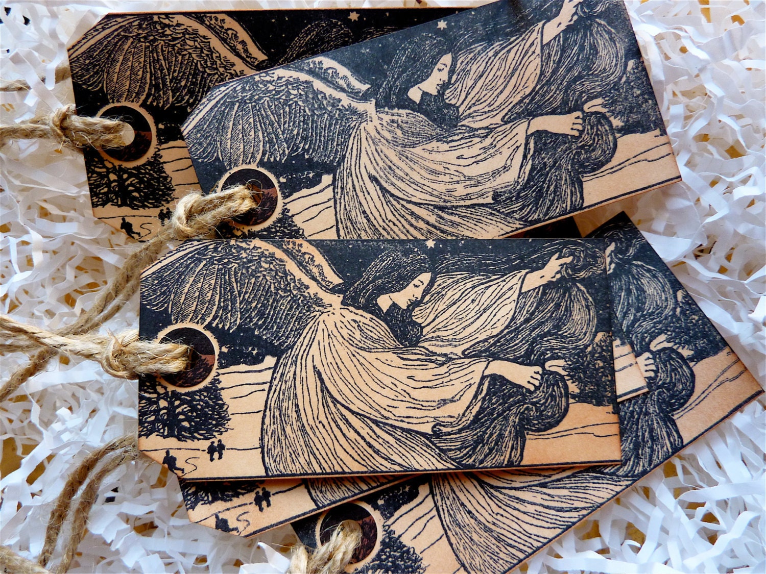 Angel Christmas Holiday Tags Labels Vintage Style Set Of Five