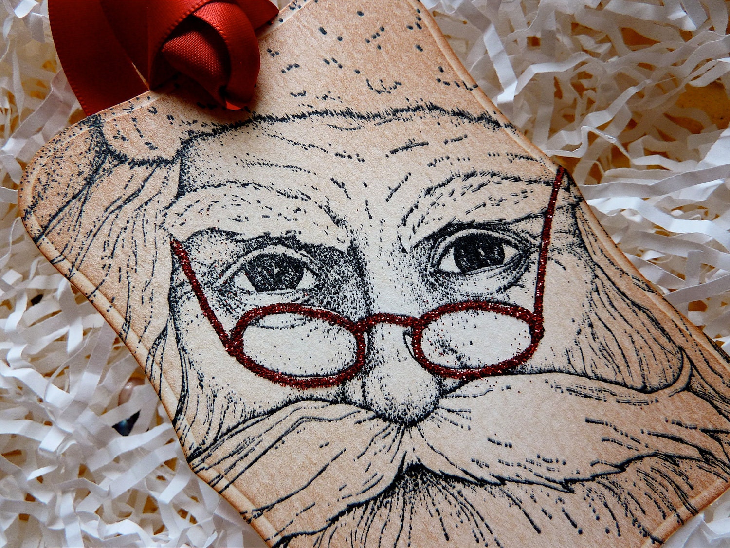 Vintage Christmas Santa Luxury Gift Tags Labels Glittered Set of Five