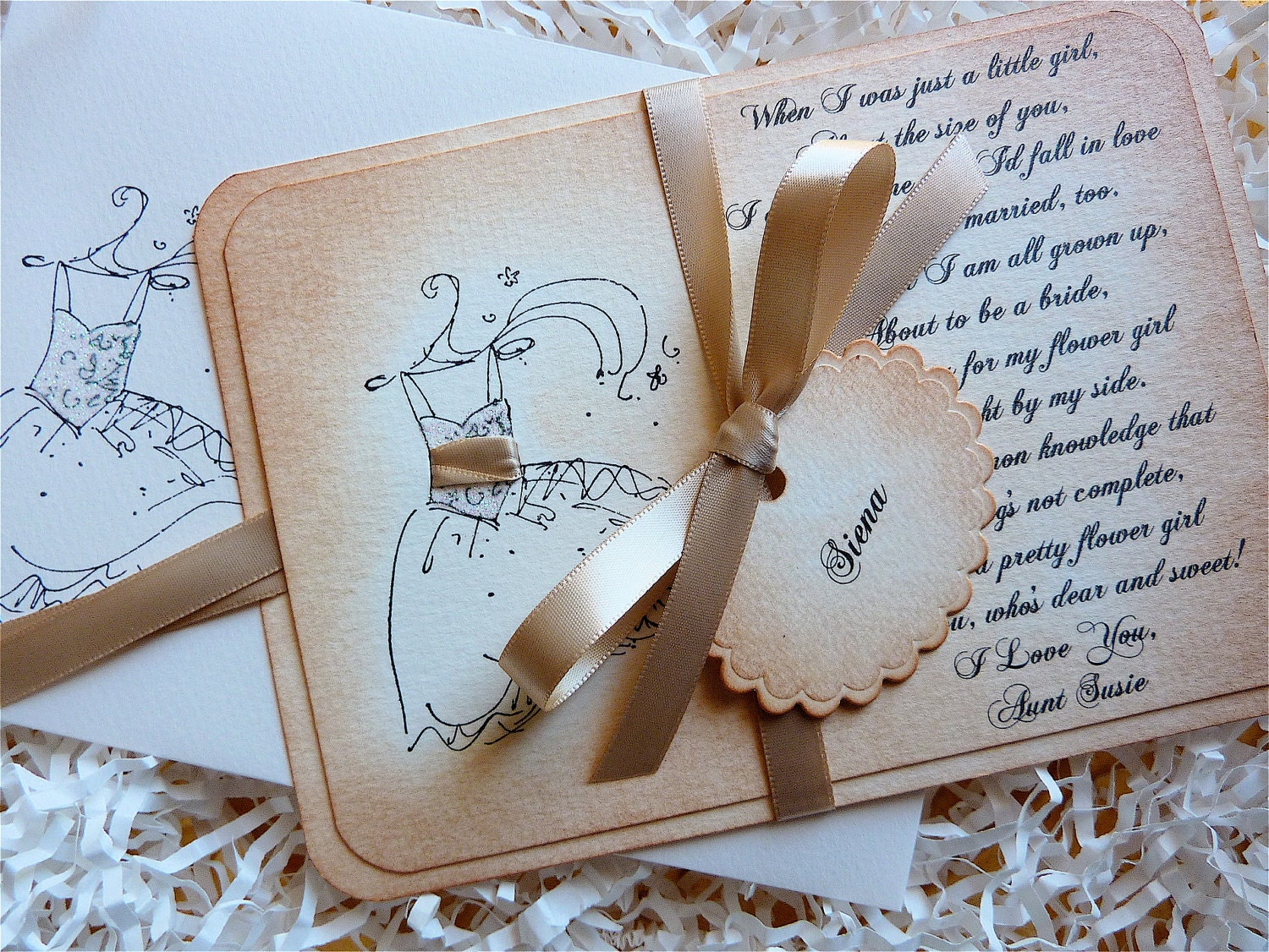 Will You Be My Flower Girl Handmade Luxury Vintage Style Keepsake Card Glittered Dress Sweet Poem