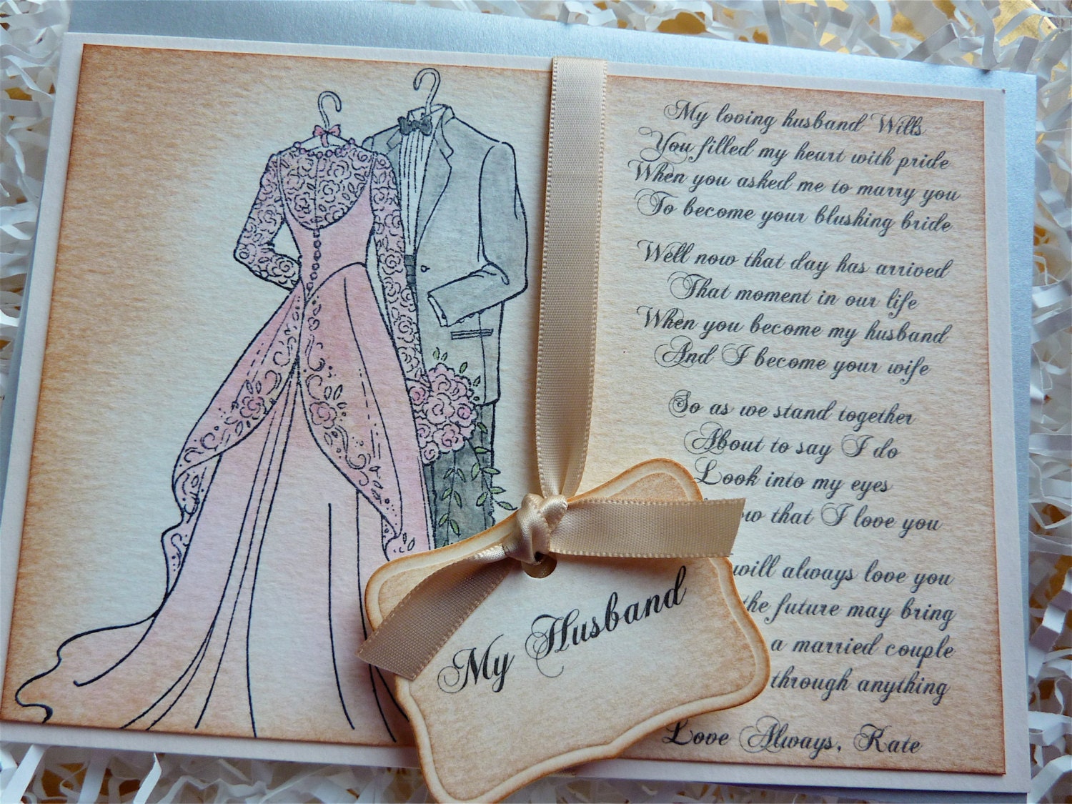 Husband Groom Wedding Card Vintage Style Watercolored Treasure