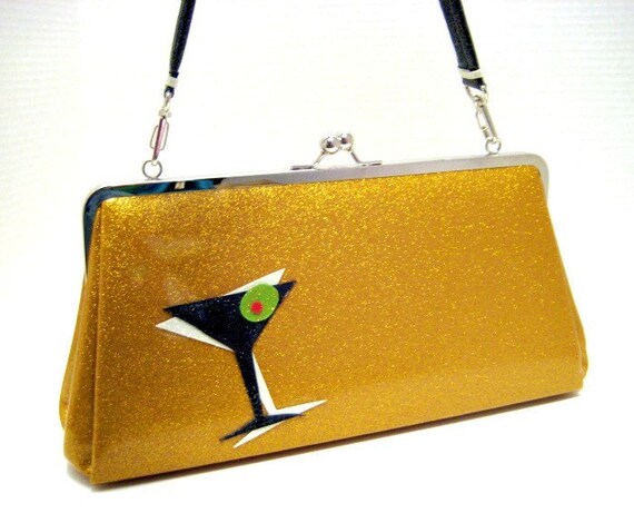 Sparkle Vinyl Purse Gold and Black Metal Flake by RetroRedone