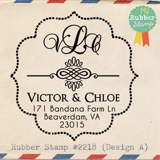 Monogrammed Gifts: Custom Rubber Stamp. Personalized Return Address Stamp, Save the date, Initials Stamp, Monogram, Thank You Stamp (2218)