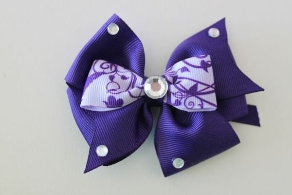 Boutique Style Baby Toddler Girls hair Bow - Purple Bling Bow
