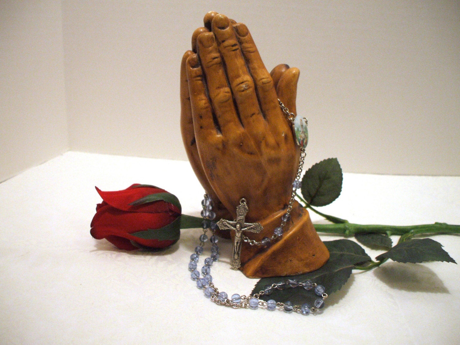 Our Lady of Fatima Blue Glass Catholic Rosary - FREE SHIPPING
