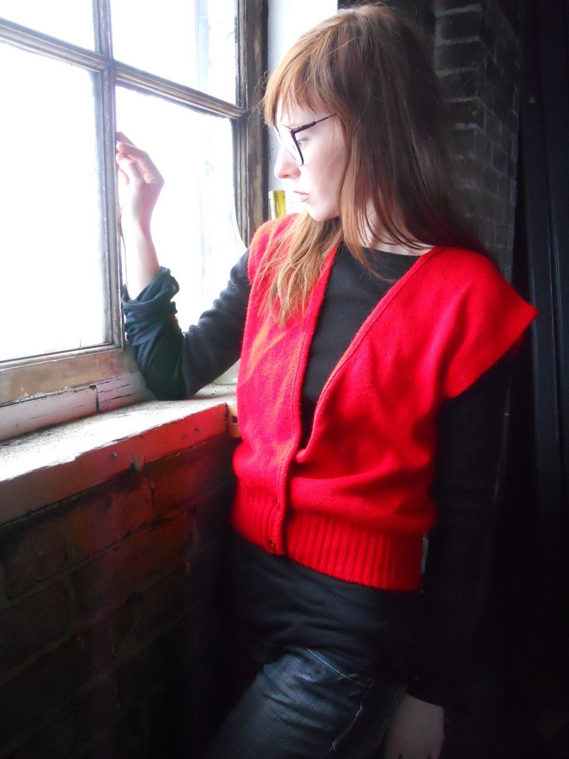 vintage red sweater vest 1980s