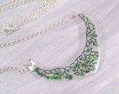 Shrinky Dink Acrylic Silver plated Chain Necklace- Green leaves on black vines