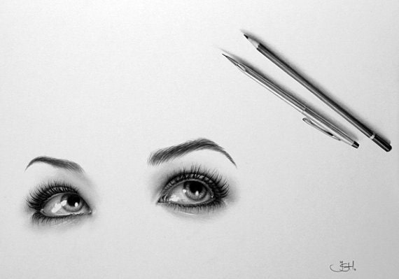 Pencil Drawing Fine Art Pencils Eyes Print Hand Signed Archival Cotton Paper