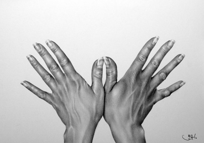 Original Pencil Drawing Fine Art Female Hands SALE