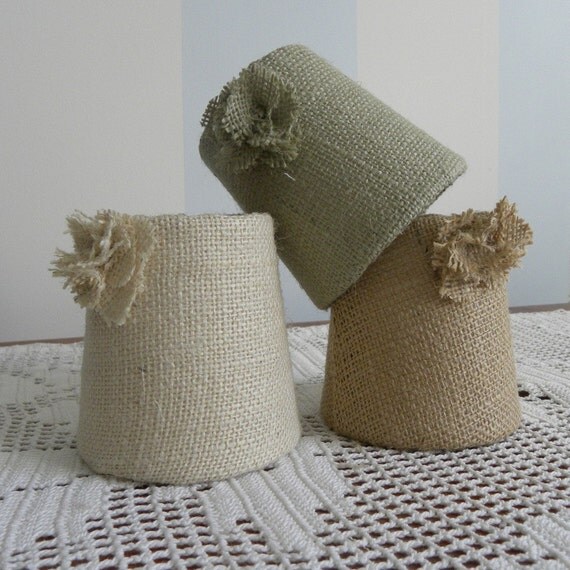 TWO Small Burlap Single Rosette Sconce\/Chandelier Lampshade
