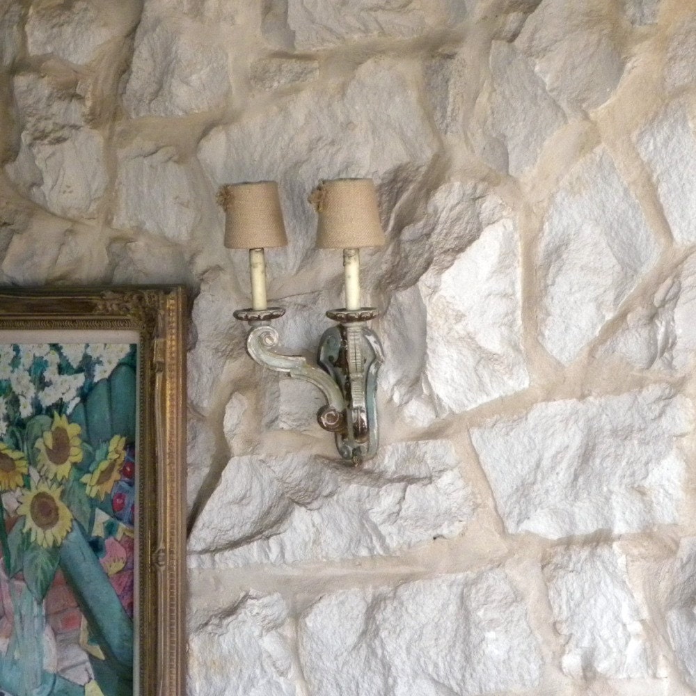 TWO Small Burlap Single Rosette Sconce\/Chandelier Lampshade