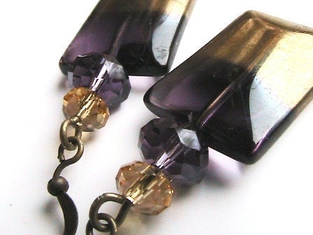 Royalty Purple Earrings, Purple Earrings, Gold Earrings, Dangle Earrings, Deep Purple, Crystal, Glass, Copper, Lavender, Violet, Amethyst