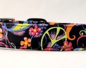 Groovy Retro Peace Paisley Flower Dog Collar