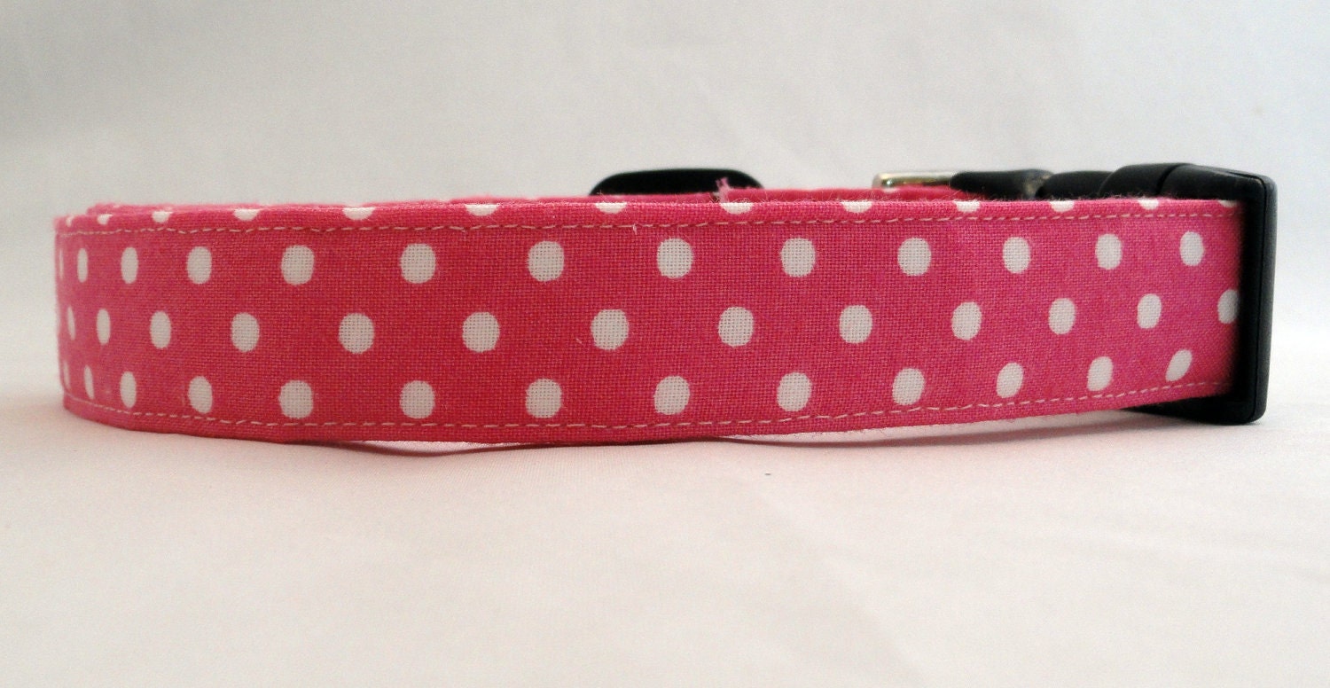 Awesome Bright Pink and White Polka Dot Dog Collar
