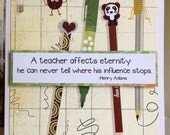 TEACHER . End-of-the-School Year . Thank You CARD . Thanks Pens Pencil Apple Ruler Kawaii Summer Eternity Teaching Students School 1742