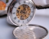 Engravable Silver Mechanical Pocket Watch with Watch Chain - Best Man - Groomsmen Gift - Steampunk Era - Men - Watch - Item MPW243