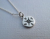 Sale - Sterling Silver Compass Necklace - Stamped - Compass - Charm - Sterling Silver Jewelry