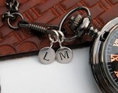 1Pc - Sterling Silver Plated Letter Charm Disk - Personalized Alphabet Charm - Pocket Watch Stamped Letter Charm - Item SSPD A-Z