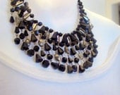 vintage Bib Necklace, Gold, Silver and Black Plastic Necklace, vintage jewelry Jewellery, 1970s or 1980s