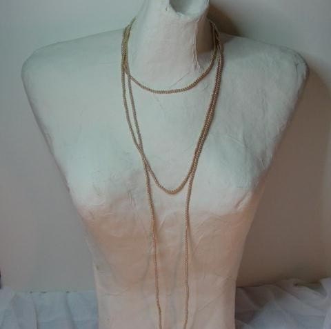 Vintage Givenchy Necklace, Vintage Givenchy Double Strand Tiny Gold Bead Long Runway Necklace, Signed Designer Vintage jewelry Jewellery