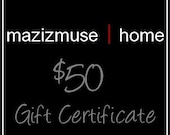 Gift Certificate 50 USD - Modern Outdoor Pillows - Decorative Cushions - Mazizmuse Home Christmas Holiday - Birthday
