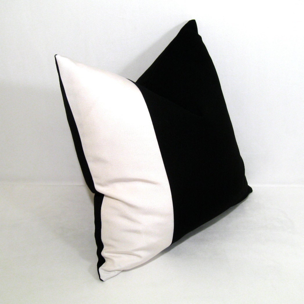 Black and White Pillow Cover -  Decorative Outdoor Cushion - Color Block - Modern Colorblock Sunbrella 16 18 20 Inch