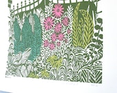 Gated Garden linocut print.
