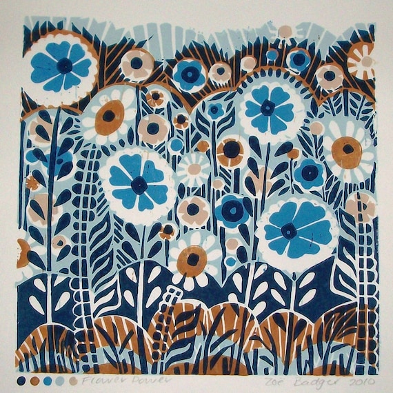 Flower Power linocut print.