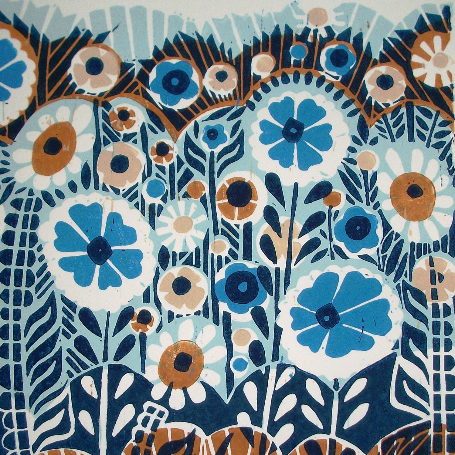 Flower Power linocut print.