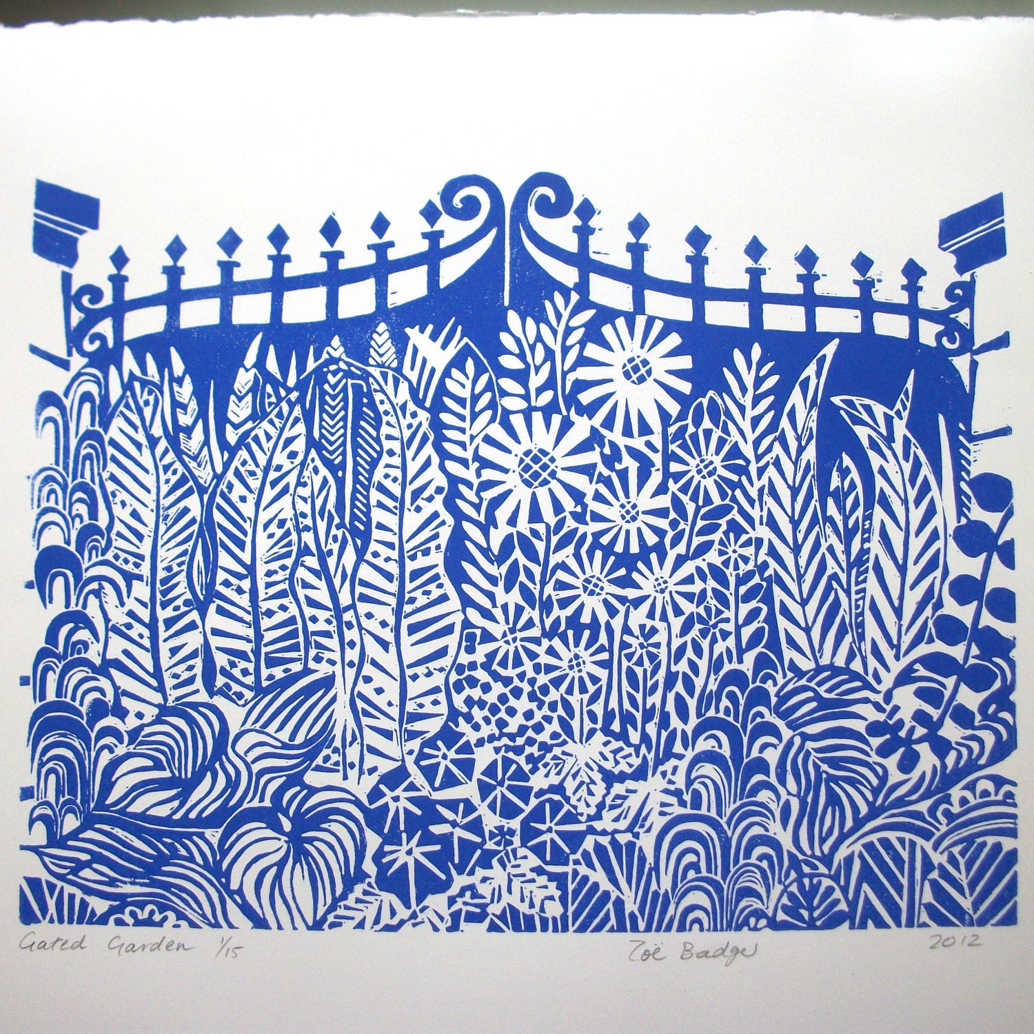 Gated Garden linocut print.