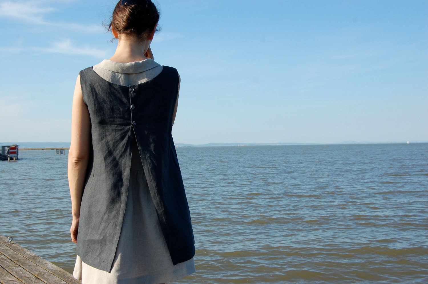 linen apron dress grey