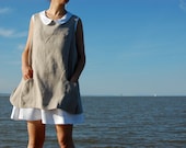 linen apron dress beige