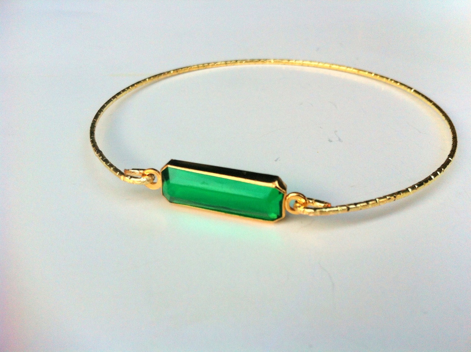 Vintage Set Rectangle Bangle Bracelet in Emerald Green