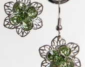 Swarovski Filigree Flower Earrings - Olive