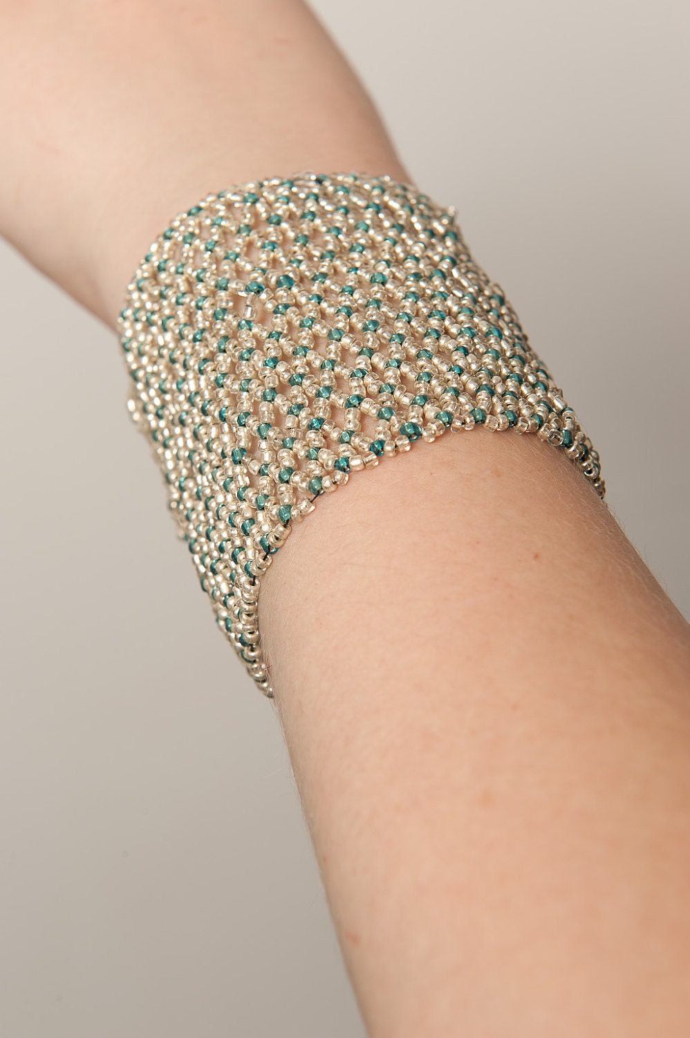 Silver and Blue Netted Cuff Bracelet