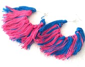 Big Fiber Earrings, Statement Hoop Earrings, Pink and Blue Hoops,Large fiber Hoop, Big Pink Hoops (mini)