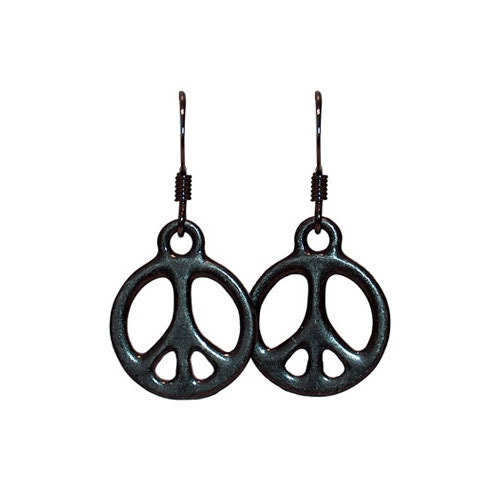 Black Peace Earrings  peace symbol friend earrings pewter pendants gunmetal earwires