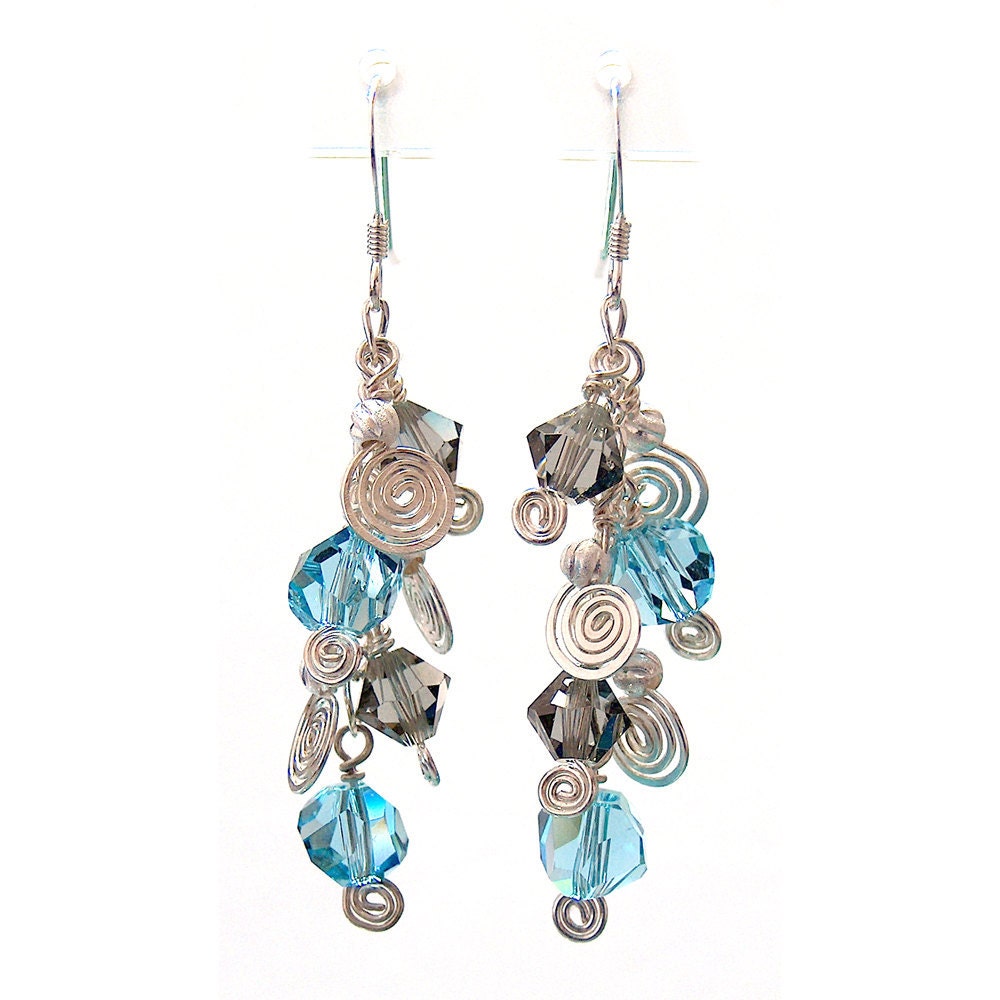 Galaxy Aqua Dark Sterling Silver Earrings