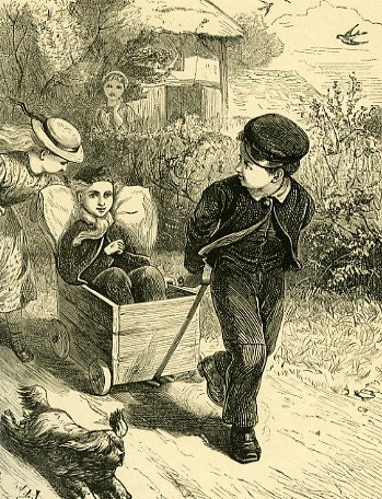 8x10 Print  - Boy Pulling a Wagon - From Pen and Ink Illustration 1887