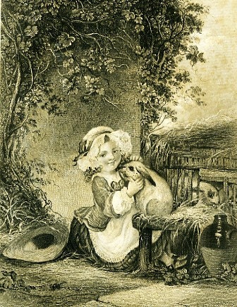 8x10 Print  -Girl With Rabbit, From Mid 1800s  Illustration