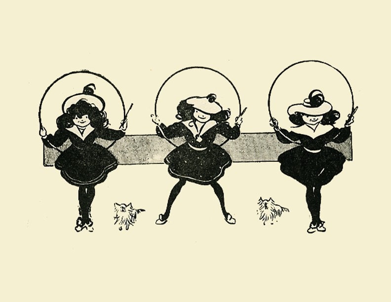 8x10 Print  -3 Girls Holding Hoops- From 1905 Children's Book Illustration