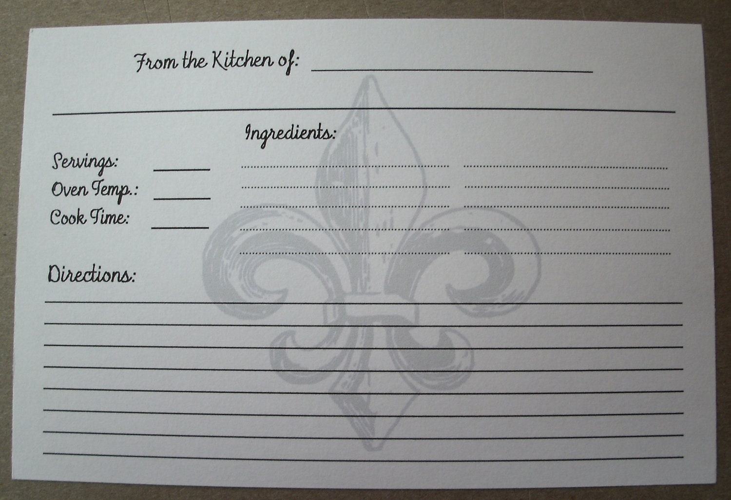20 Recipe Cards 4x6 Double Sided decorated with a Fleur de Lis