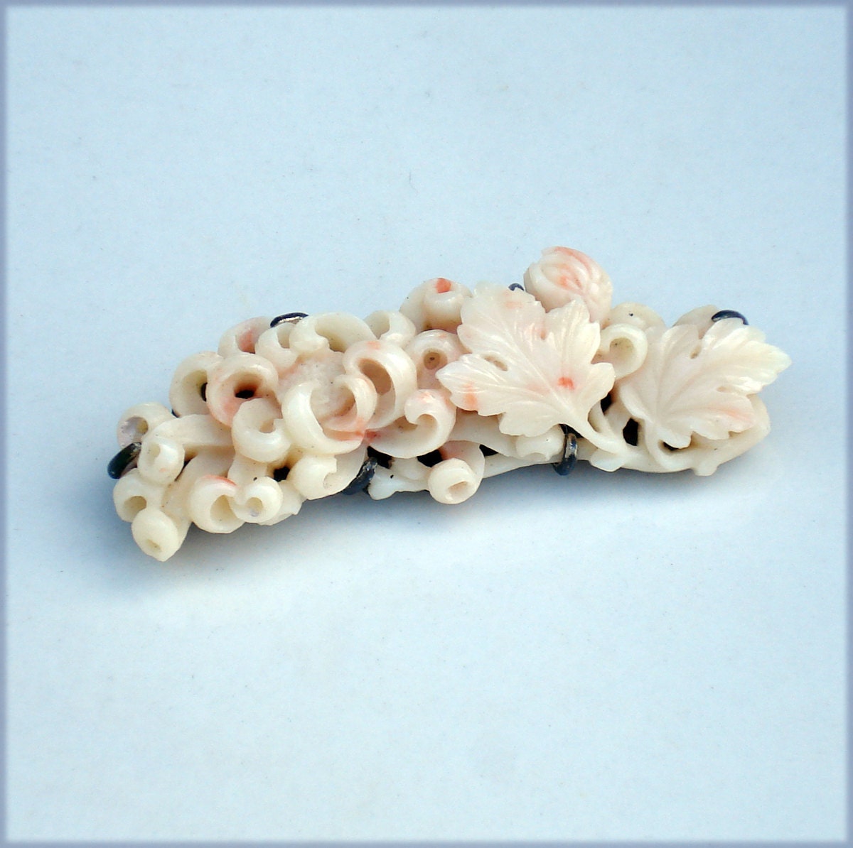 Temp Hold for Eugenia /// Art Deco Asian Angel Skin Coral Chrysanthemum Brooch