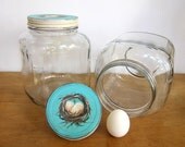 2 Quart French Country Farmhouse Vintage Style Storage Jar Canister Cottage Chic Aqua Blue with Nest