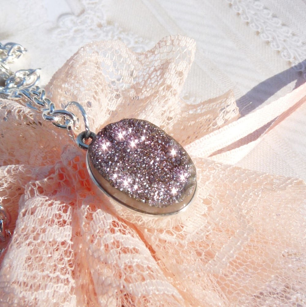 Rhodocrystalite Titanium Druzy Crystal Stone-Necklace T 195