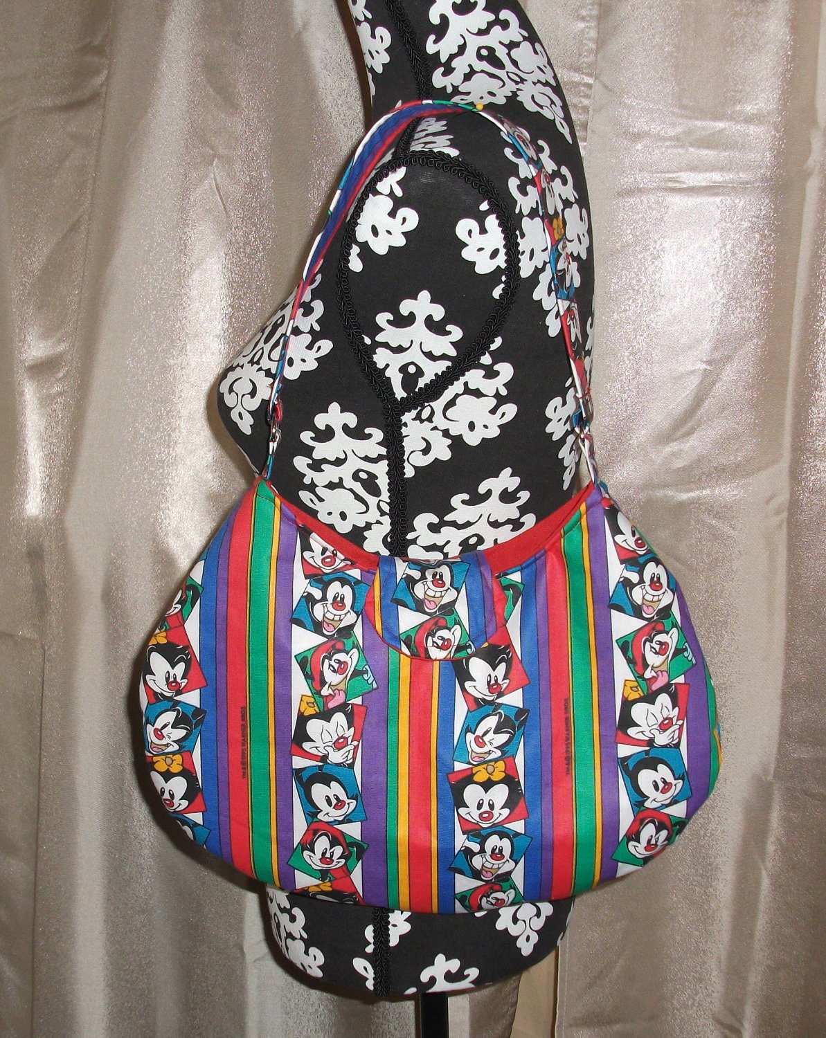 Animaniac Round Shoulder Bag --Vintage OOAK Spielberg, Warner Bros, Dot, Wakko, Yakko