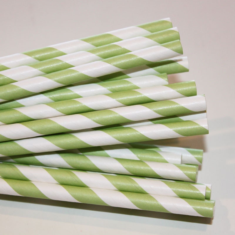 Paper Straws,  25 Green Striped Paper Straws with Diy Flags, St. Patricks Day, Easter Parties, Paper Drinking Straws, Vintage, Retro