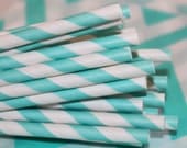 Paper Straws - 100 Aqua Striped Paper Drinking Straws with FREE  DIY Printable Flags, Birthday, Wedding, Baby Shower, Spa