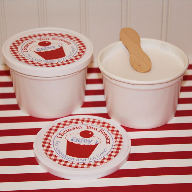 24 Ice Cream Cups with Two Lids and Wooden Spoons - Birthday, Wedding, Baby Shower, Ice Cream Cups