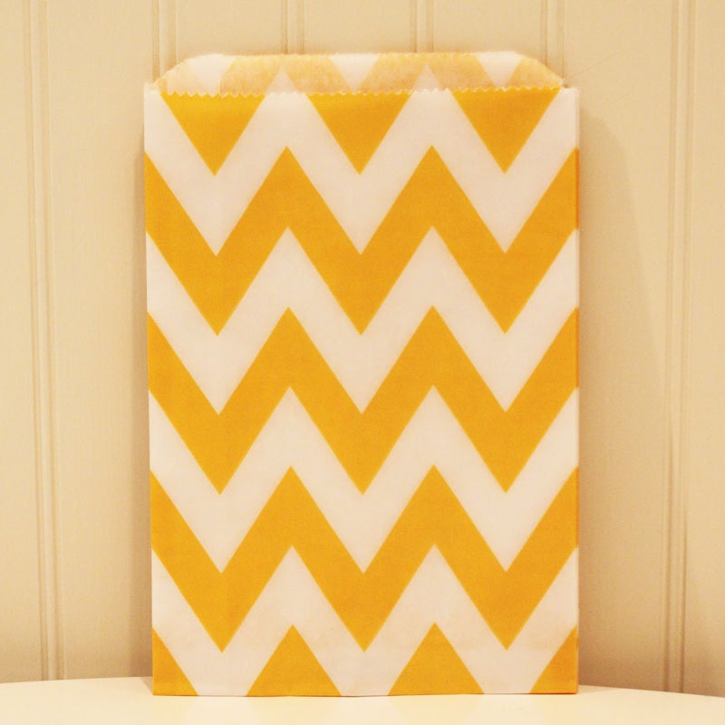 24 Chevron Stripe Favor Treat Bags -Yellow Chevron Stripe -  Wedding - Birthday - Bridal - MADE IN USA